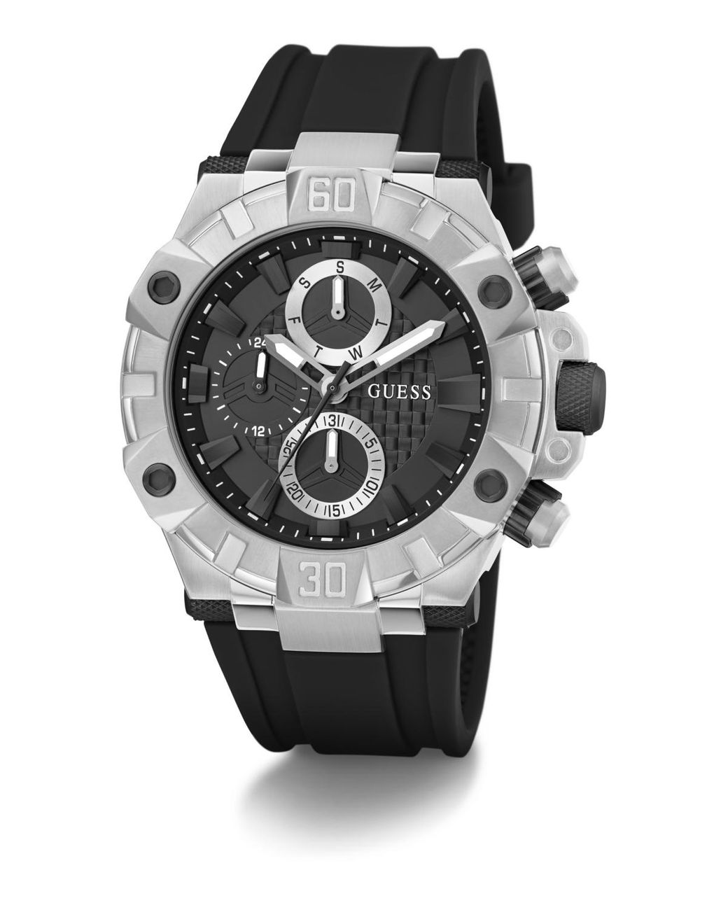 Guess Gray Multi-function Silicone Watch 46mm for men