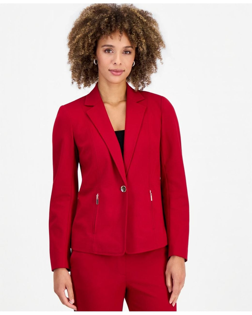 Kasper Red One-button Notch Collar Blazer