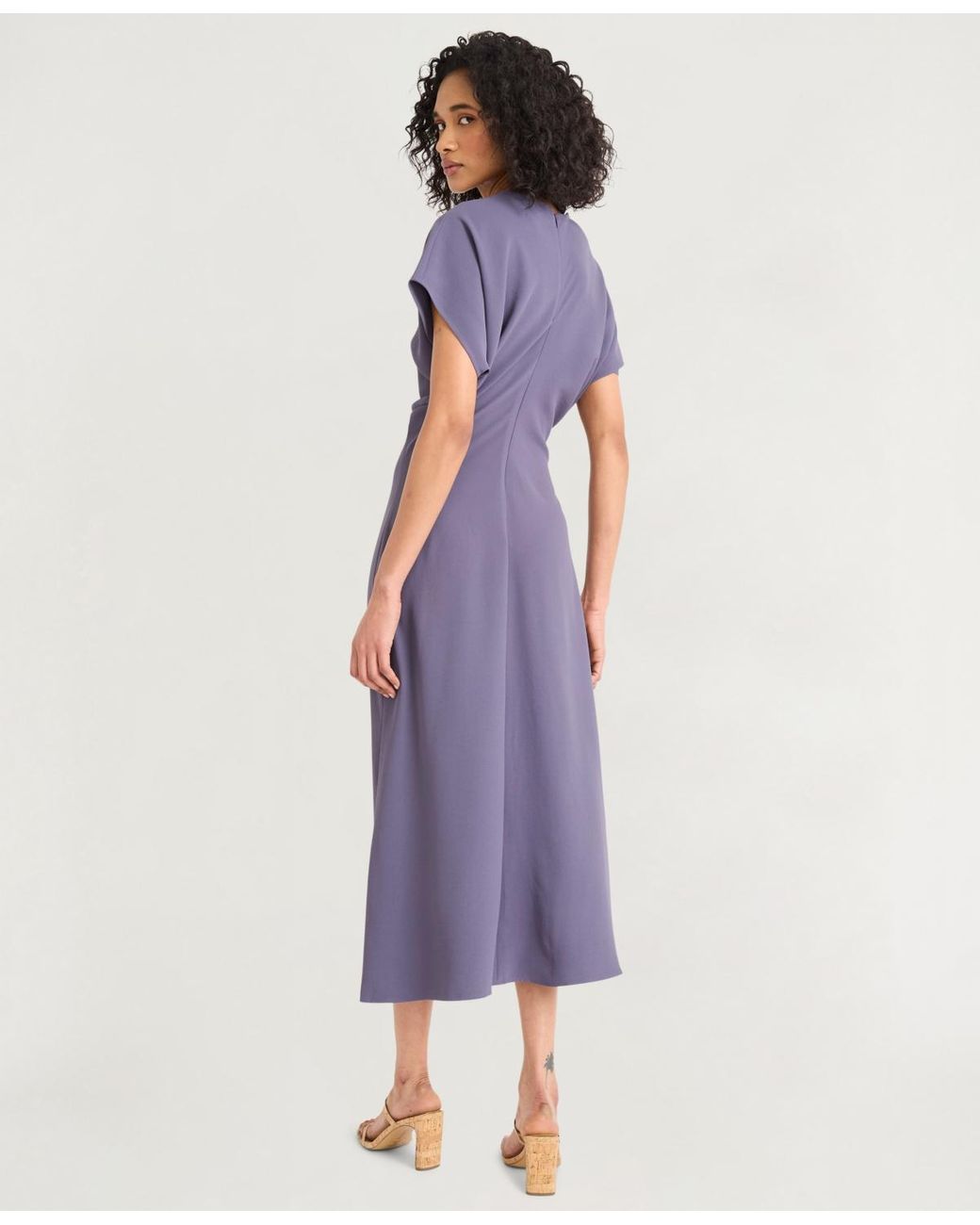 Luxely Draped Dolman-sleeve Midi Dress in Purple | Lyst