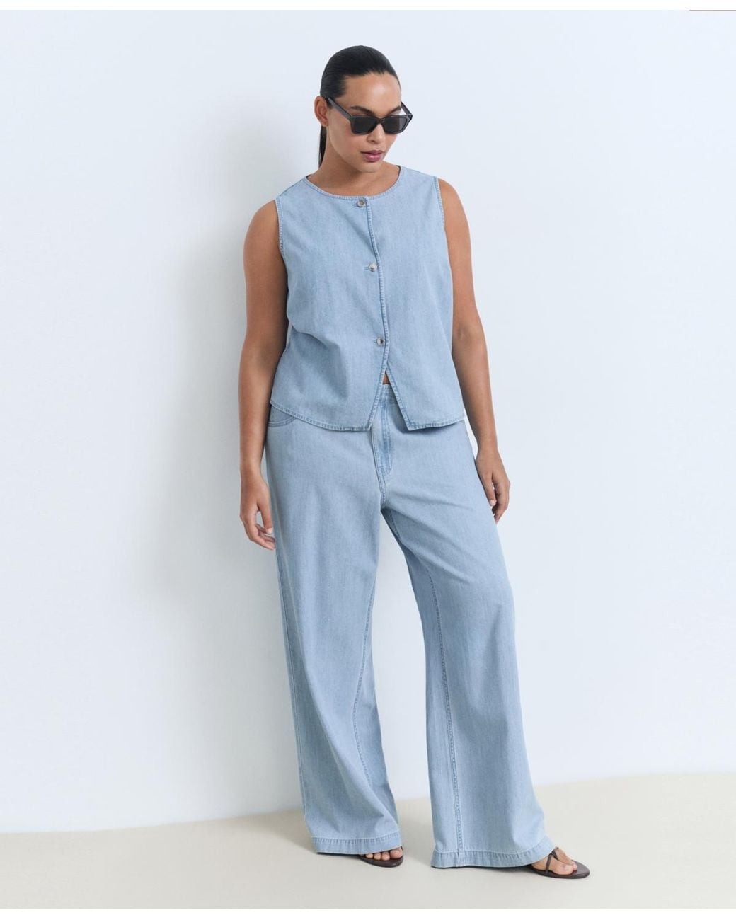 Mango Blue Buttoned Denim Gilet