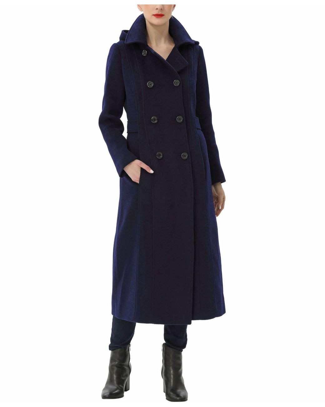 Kimi + Kai Laila Long Hooded Wool Walking Coat in Blue | Lyst