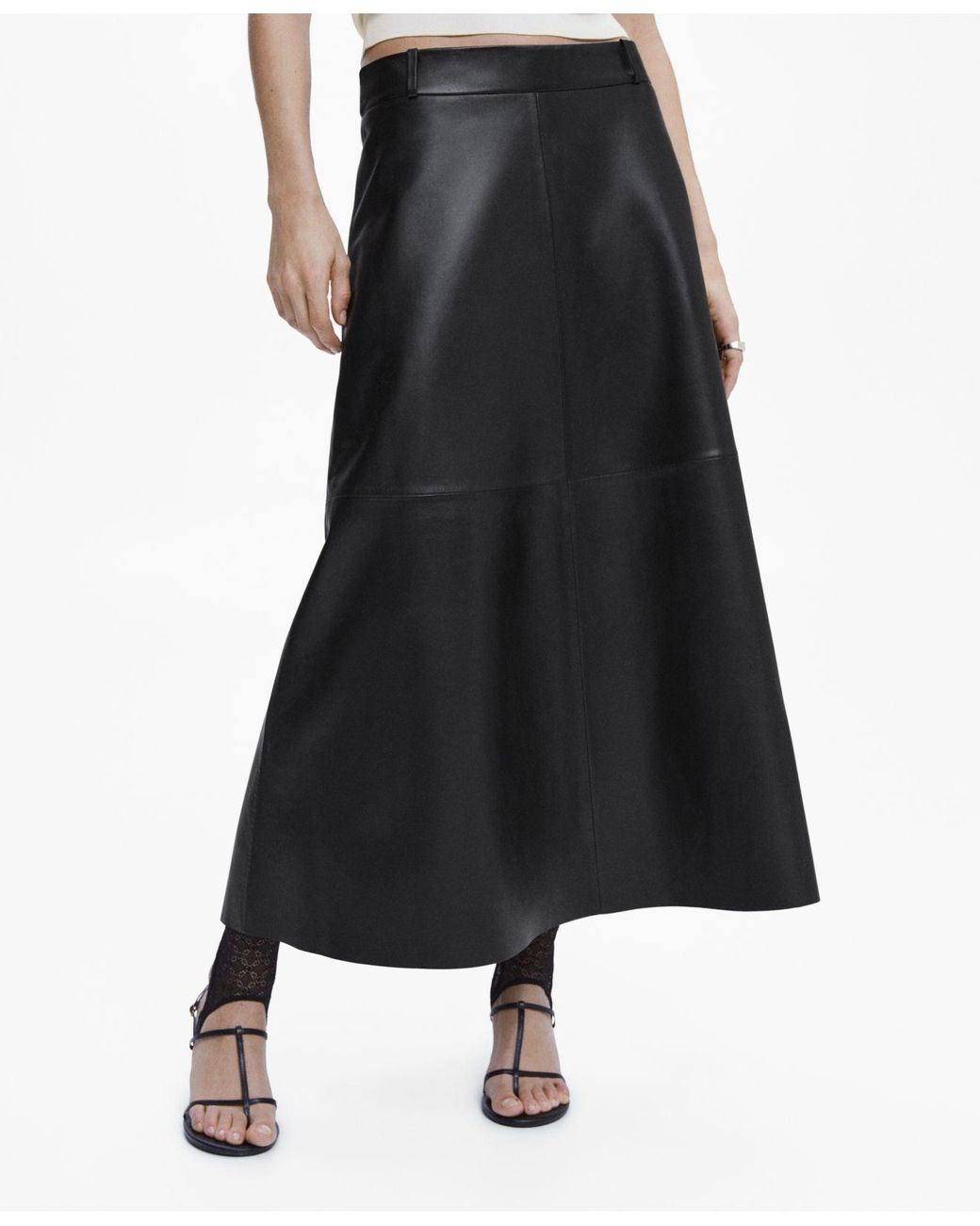 Mango Leather Midi Skirt in Black | Lyst