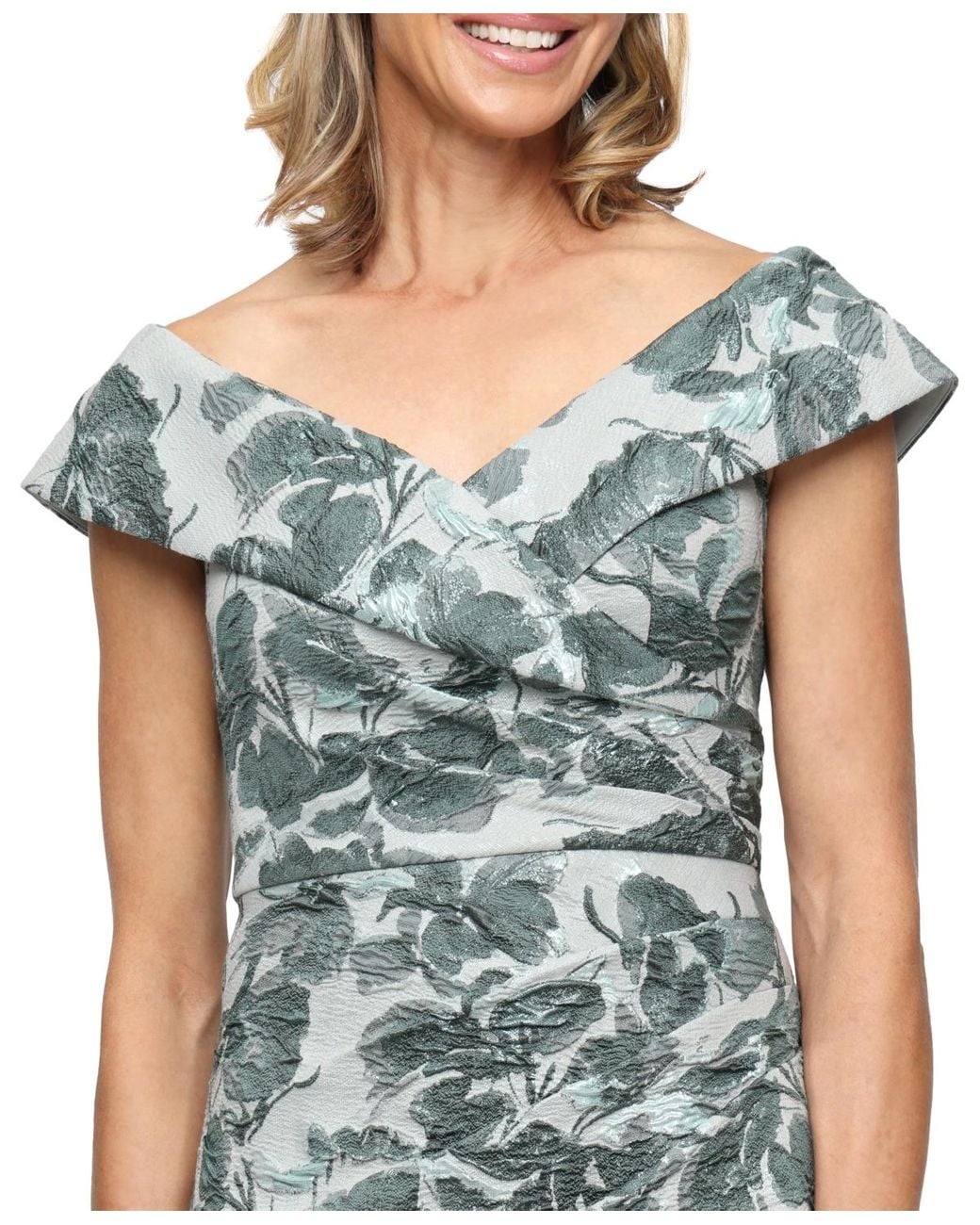 Alex Evenings Blue Petite Off-the-shoulder Long Dress