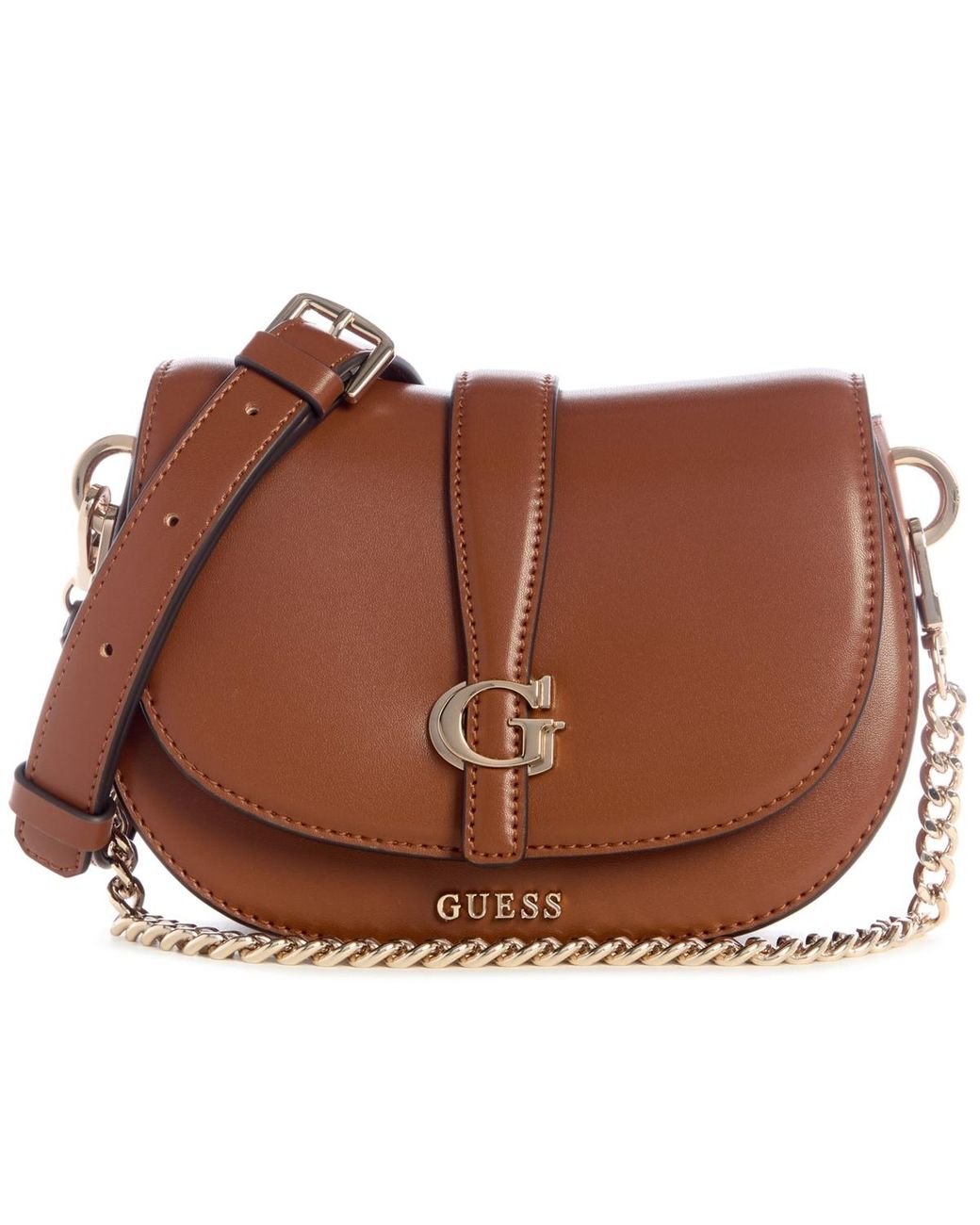 Guess Brown Carrie Mini Flap Magnetic Closure Crossbody Bag