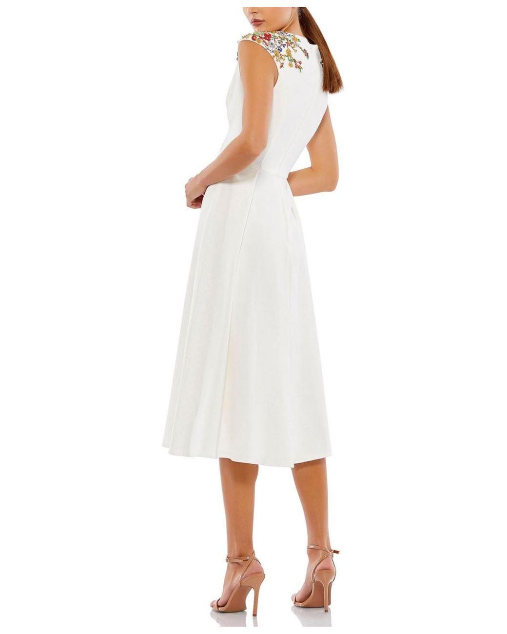 Mac Duggal Ieena Beaded Cap Sleeve A Line Midi Dress in White | Lyst