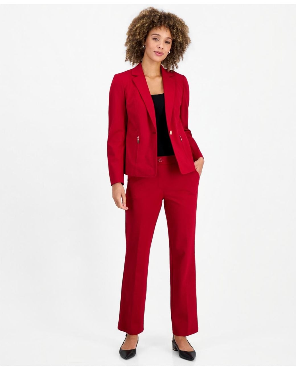Kasper Red One-button Notch Collar Blazer