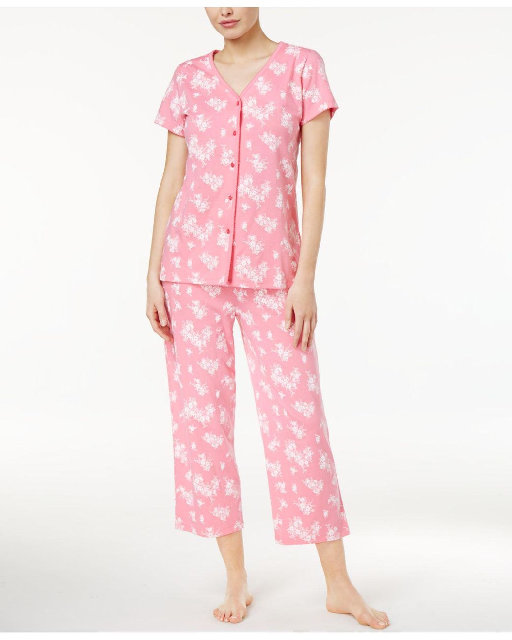 Charter Club Short Sleeve Top And Cropped Pant Cotton Pajama Set