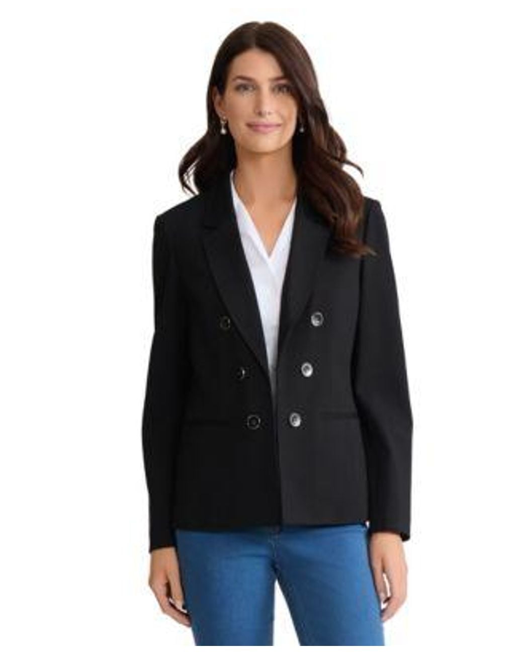 Jones New York Black Button Front Faux Double Breasted Compression Jacket