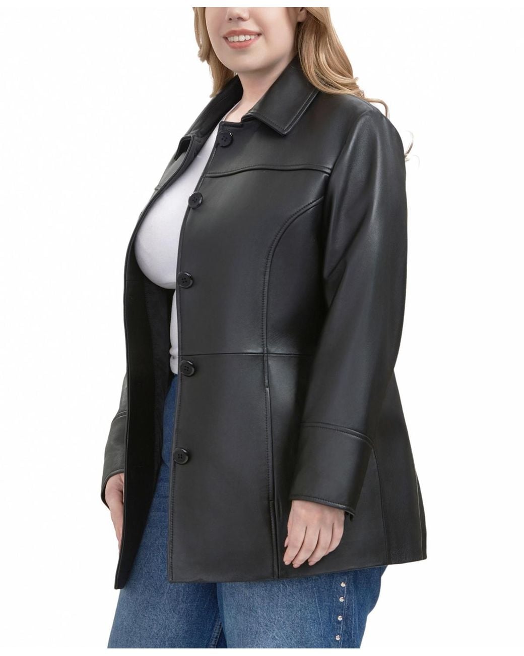 BGSD Black Petite Sofia Leather Car Coat