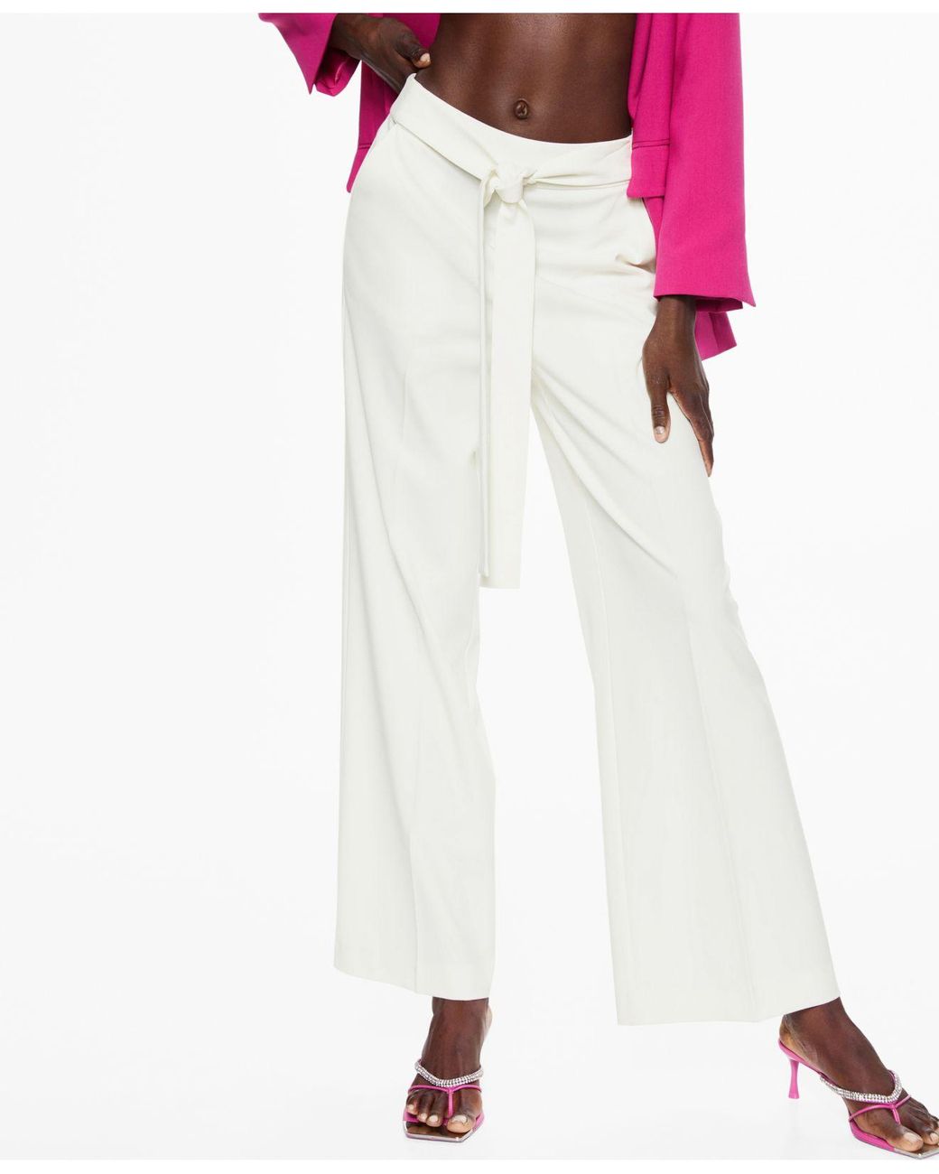 Mango Flowy Straight-fit Pants With Bow in White | Lyst