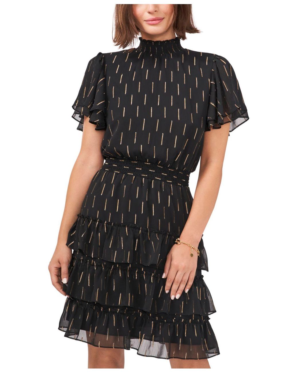 Msk Petite Printed Mock neck Blouson Tiered Dress in Black Lyst