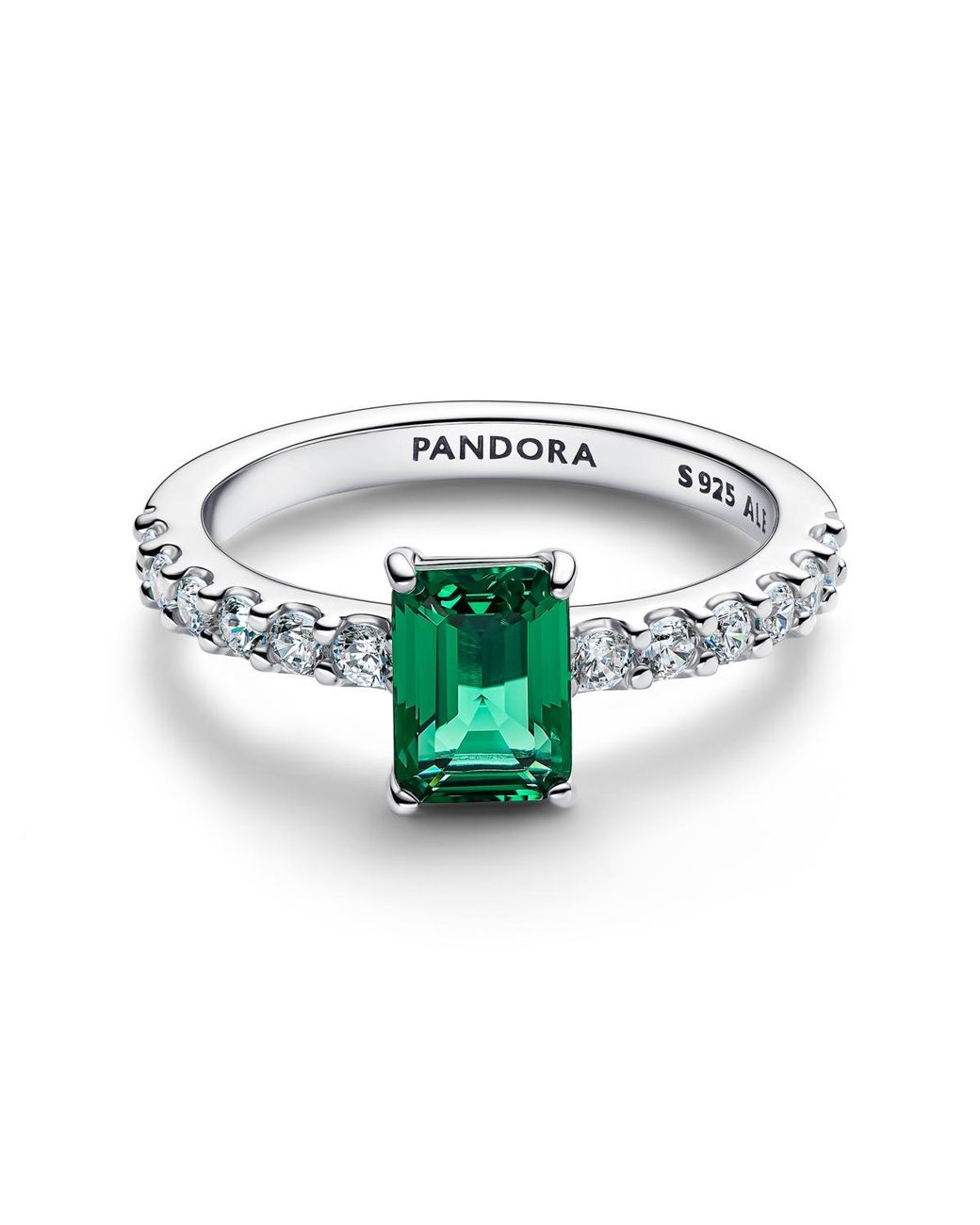 Pandora Green Rectangular Sparkling Halo Ring