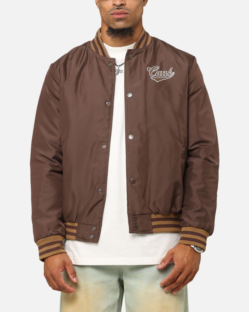 carre Brown Team Puffer Varsity Jacket for men