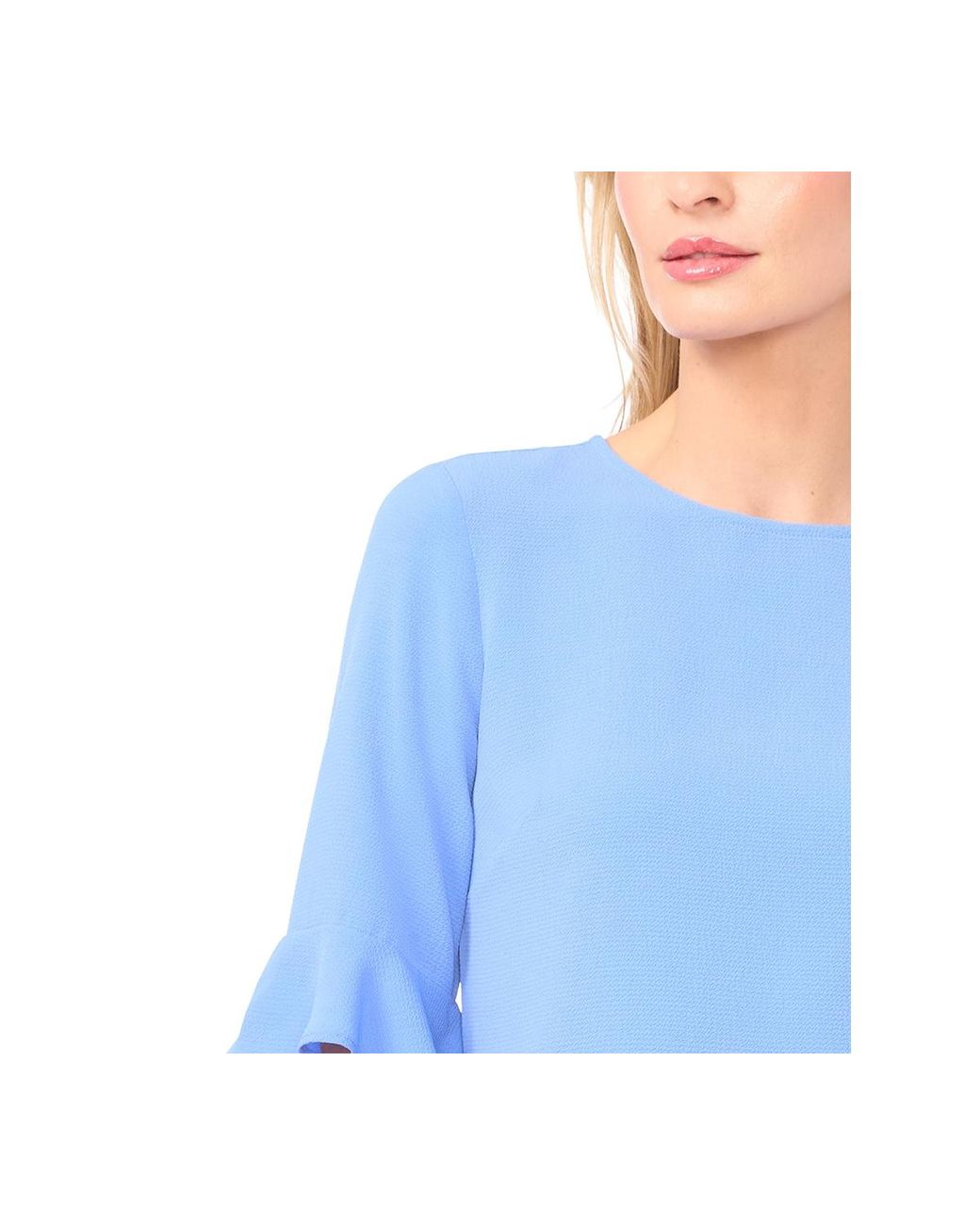 Cece Ruffled-cuff 3/4-sleeve Crew Neck Top in Blue | Lyst