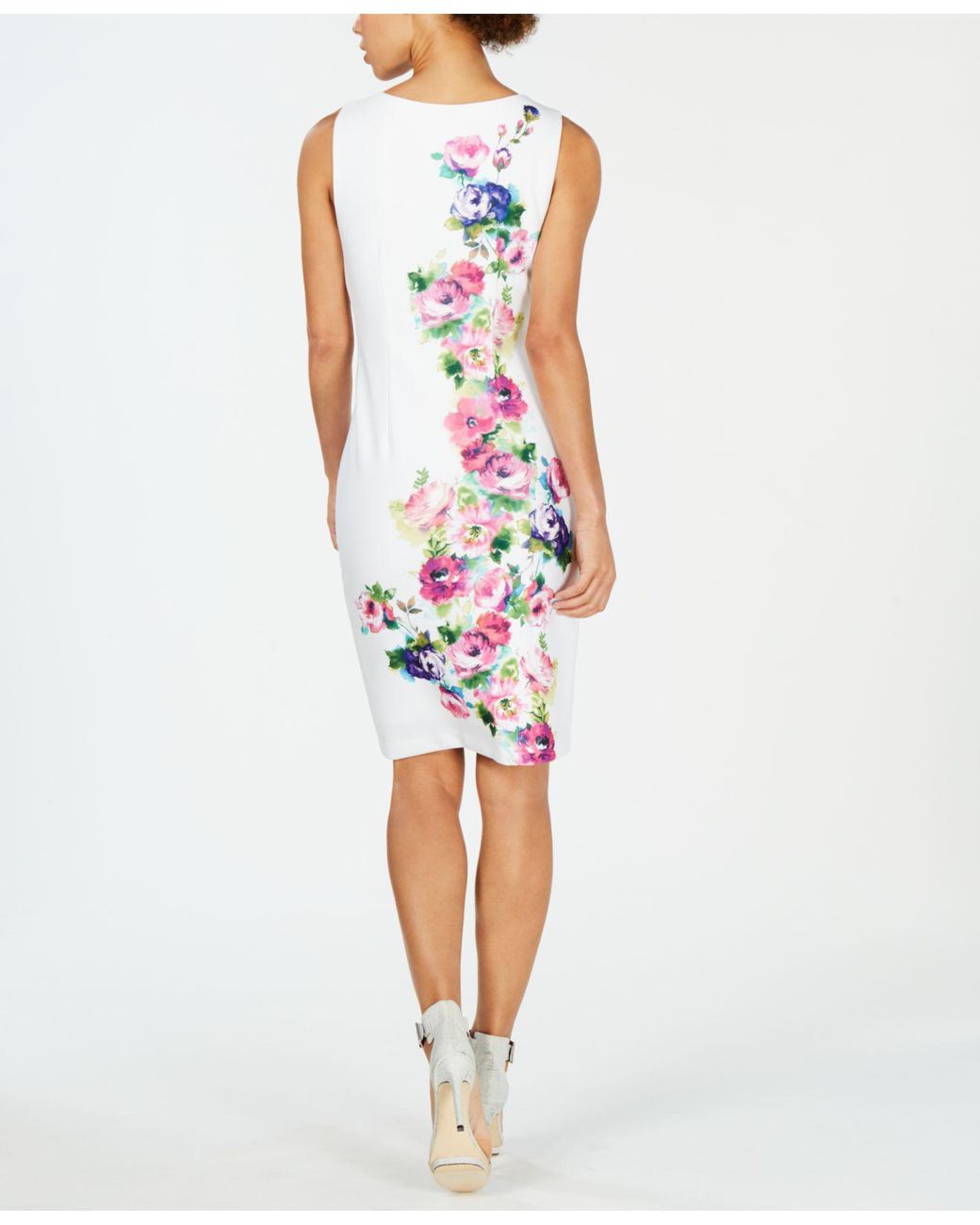 Calvin Klein Floral Print Sleeveless Sheath Dress in White | Lyst