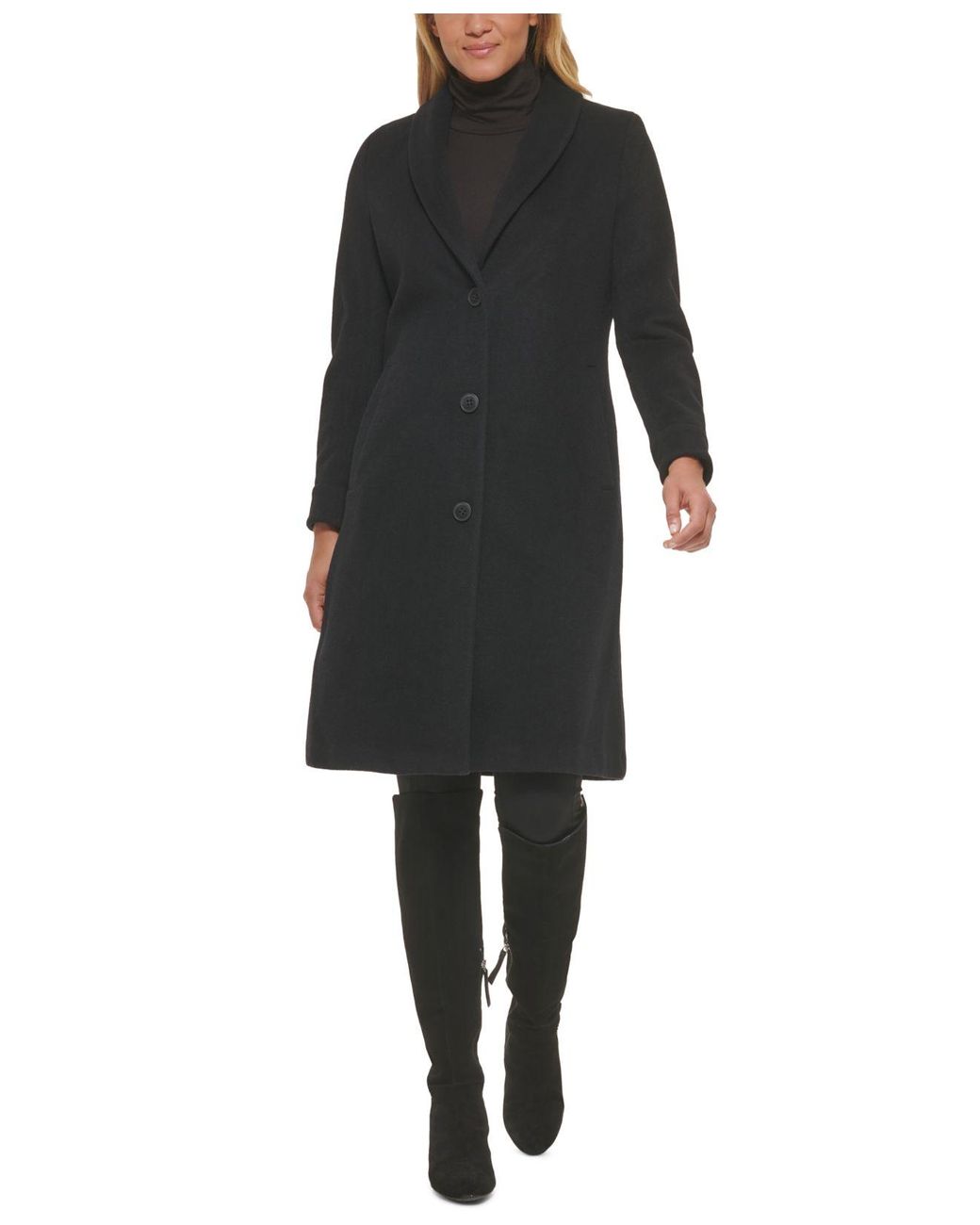 Calvin Klein Petite Single-breast Shawl-collar Walker Coat in Black | Lyst
