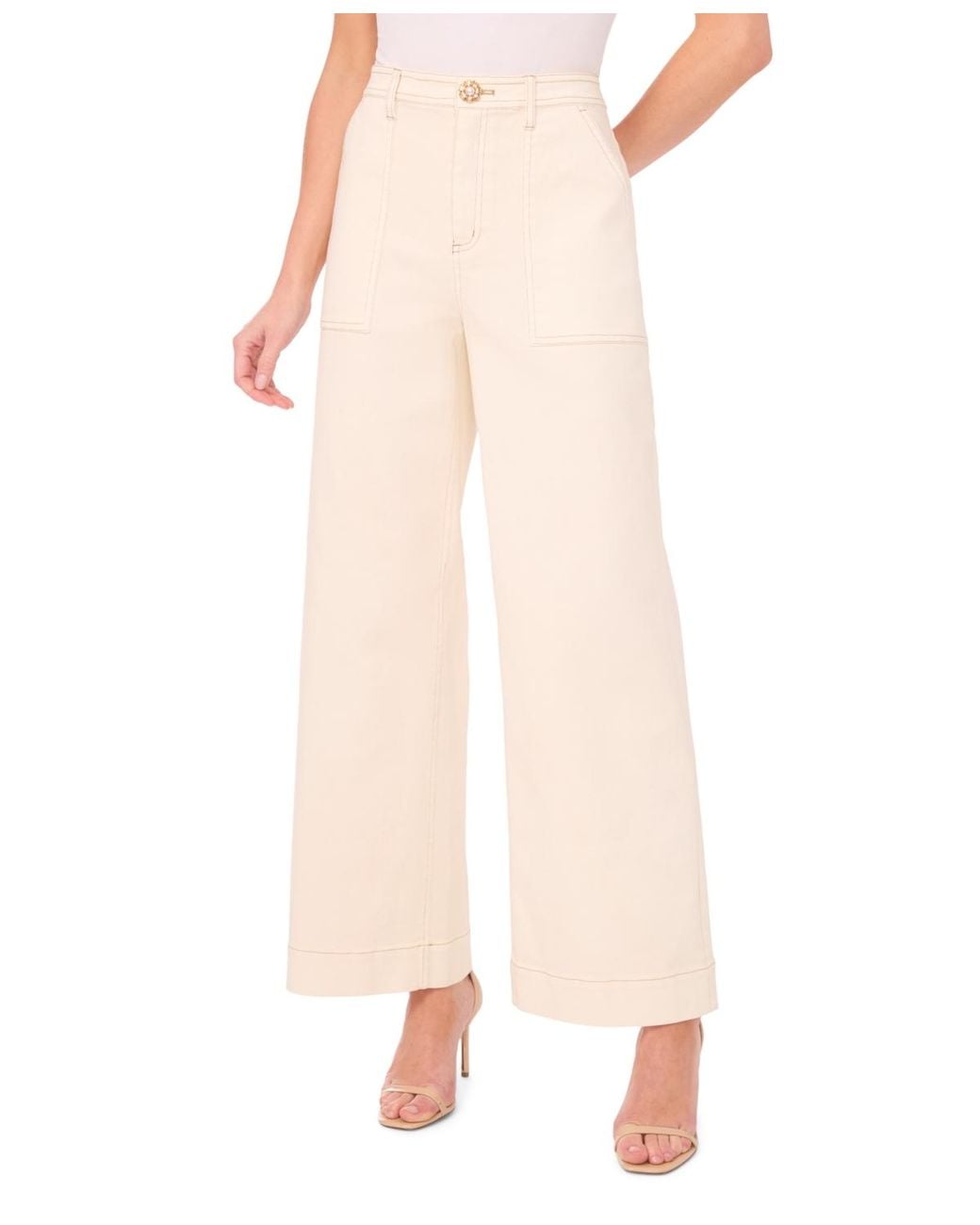 Cece Natural Wide Leg Patch Pocket Jeans