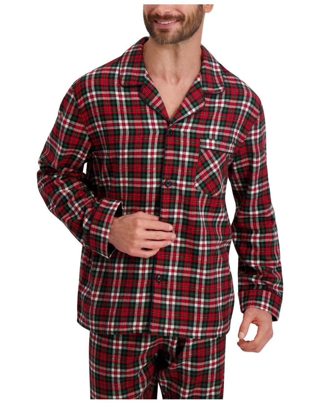 Hanes Red Flannel Button Down Pajama Sleep Set for men