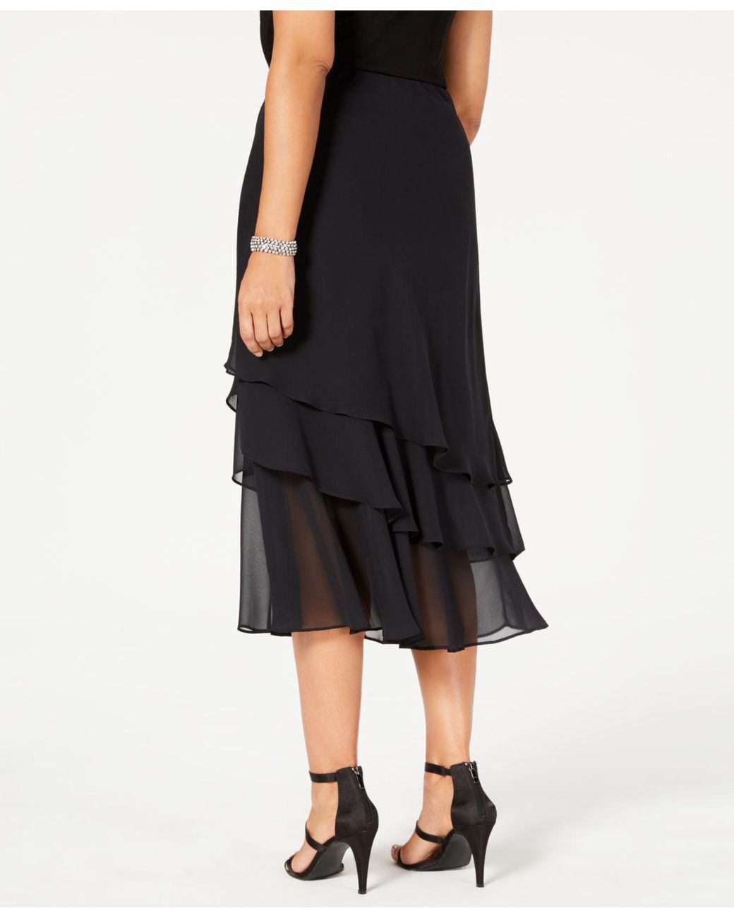 Alex Evenings Skirt, Tiered Chiffon Midi in Black | Lyst