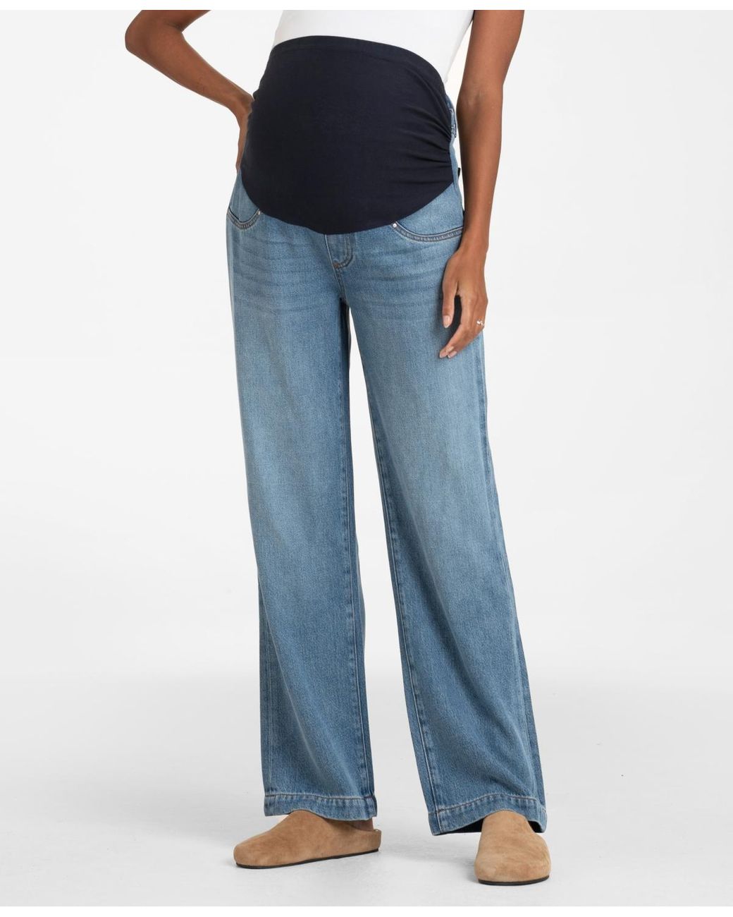Seraphine Maternity Mid Bump Wide Leg Maternity Jeans in Blue
