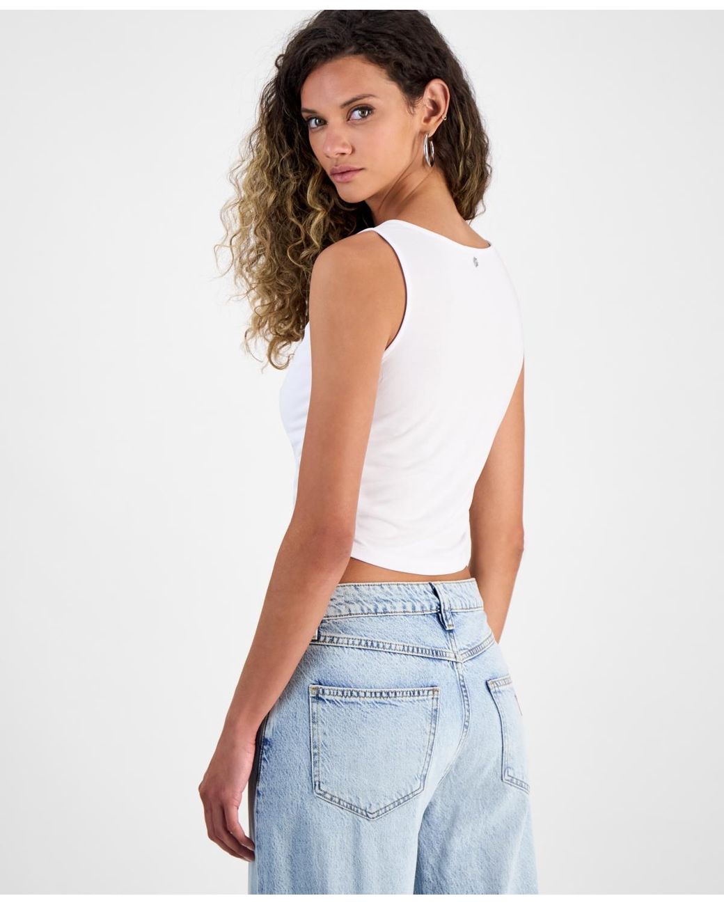 売れ筋商品|||ゲス カットソー トップス レディース Women's Cowl-Neck Rika Sleeveless Crop Top Pure White Guess Cowl-neck Rika Sleeveless Crop Top in Blue | Lyst