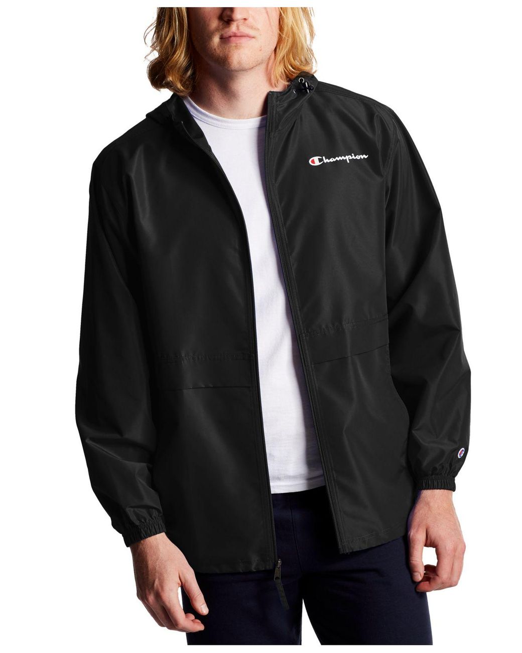 Champion Synthetic Waterresistant Windbreaker in Black for Men Lyst
