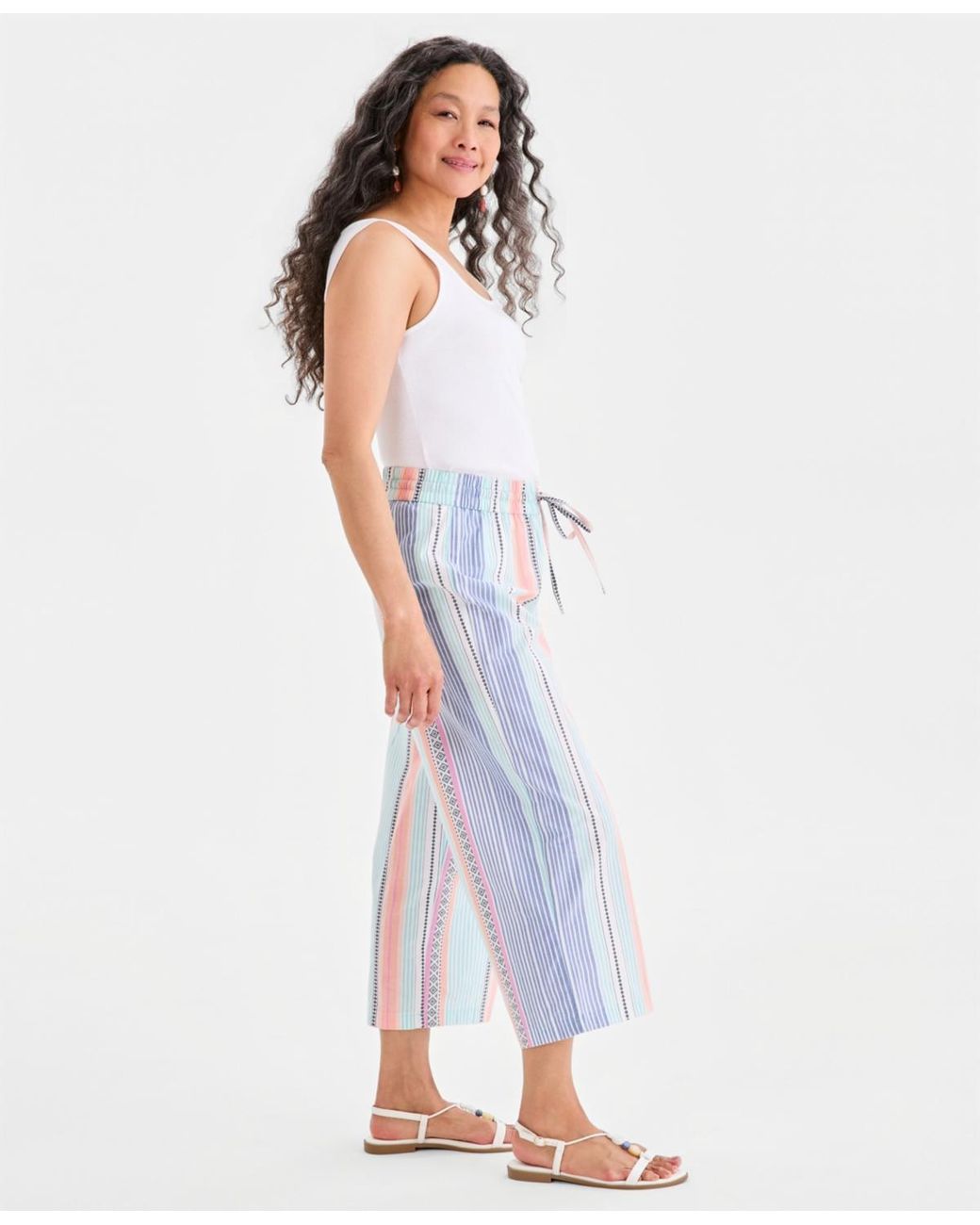 Style & Co. White Cotton Drawstring Pull-on Pants