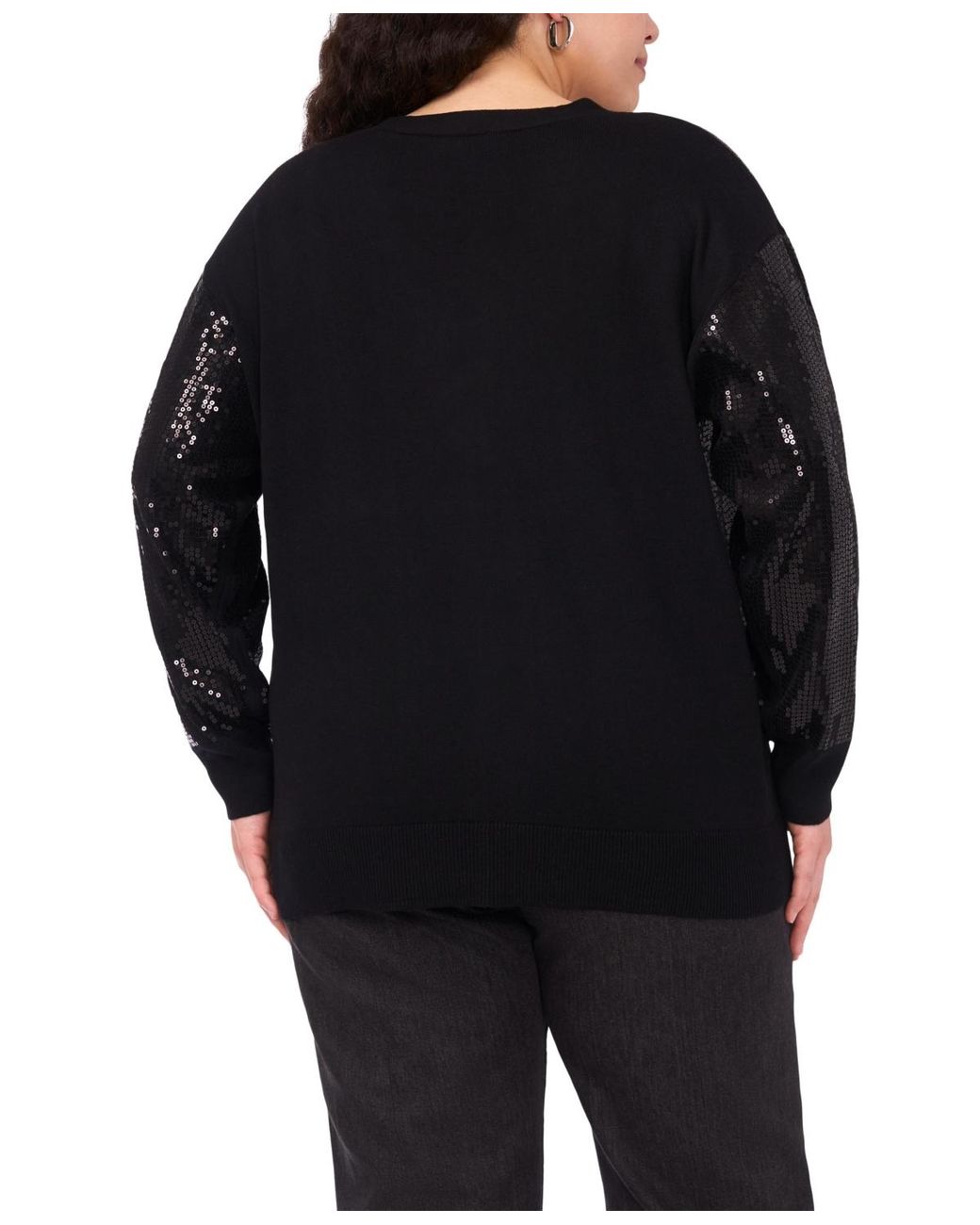 Vince Camuto Black Plus Size Sequined V-neck Cardigan Sweater