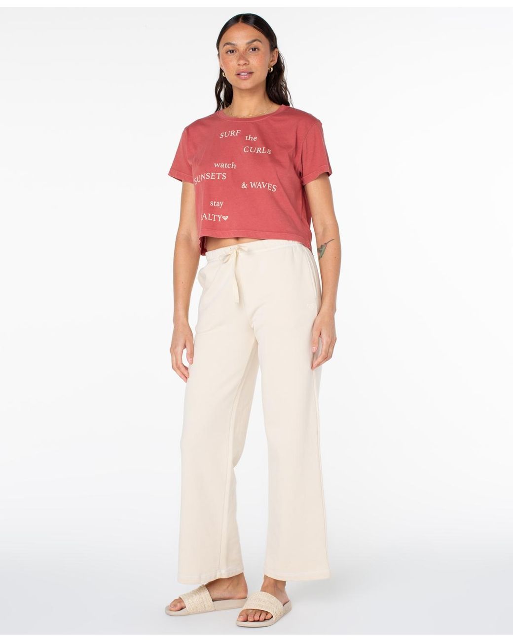 Roxy Surf Poem Cropped Boxy Short-sleeve T-shirt in Red | Lyst