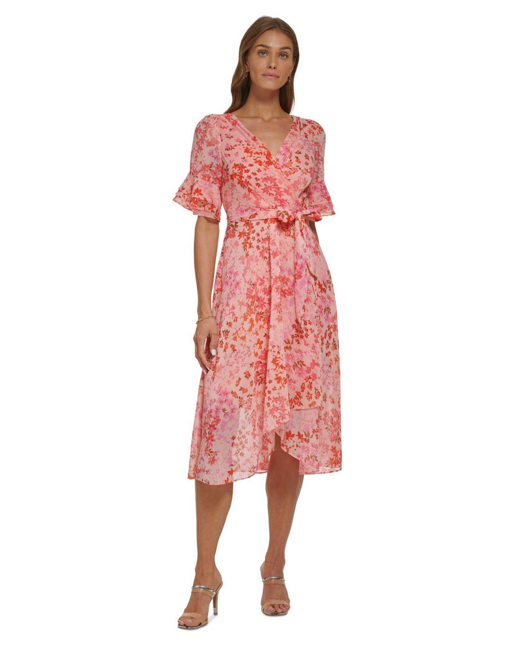 DKNY Ruffledcuff Elbowsleeve Belted Dress in Pink Lyst
