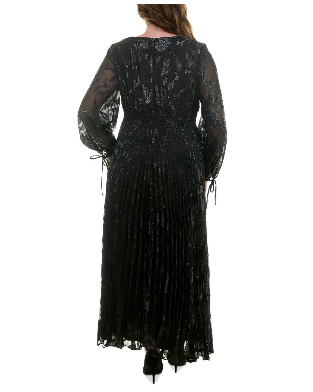 Taylor Plus Size Shimmering Floral Pleated Chiffon Maxi Dress in Black |  Lyst