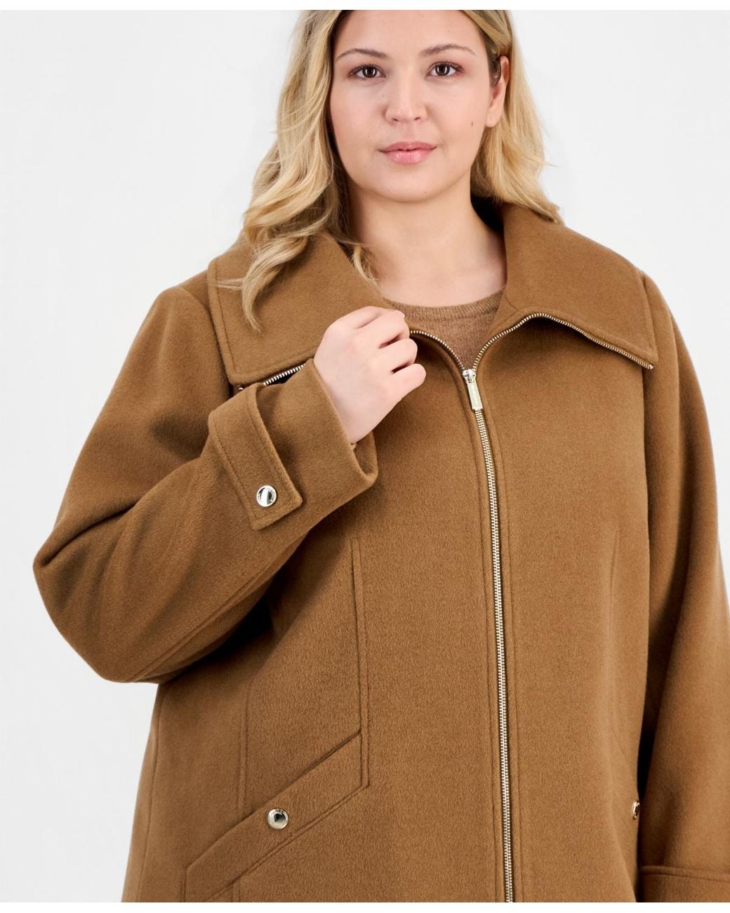 Michael Kors Brown Michael Plus Size Collared Zip-front Coat