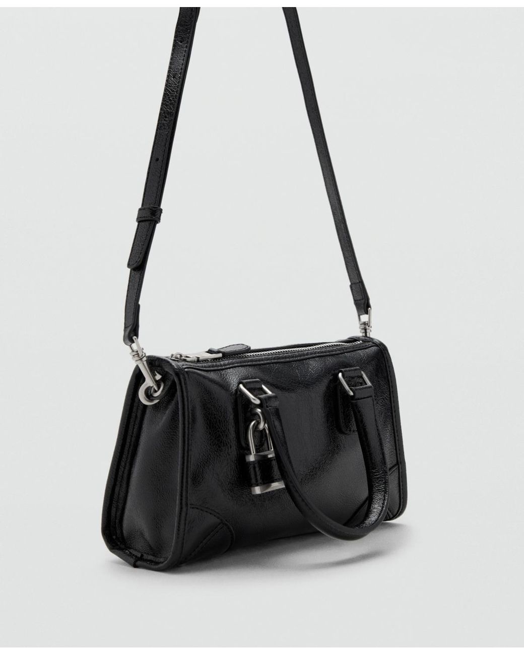 Mango Black Mini Shiny Handles Handbag