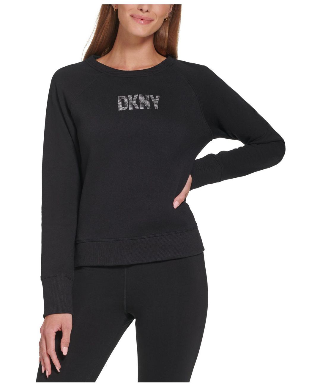 DKNY Rhinestone Logo print Crewneck Sweatshirt in Black Lyst