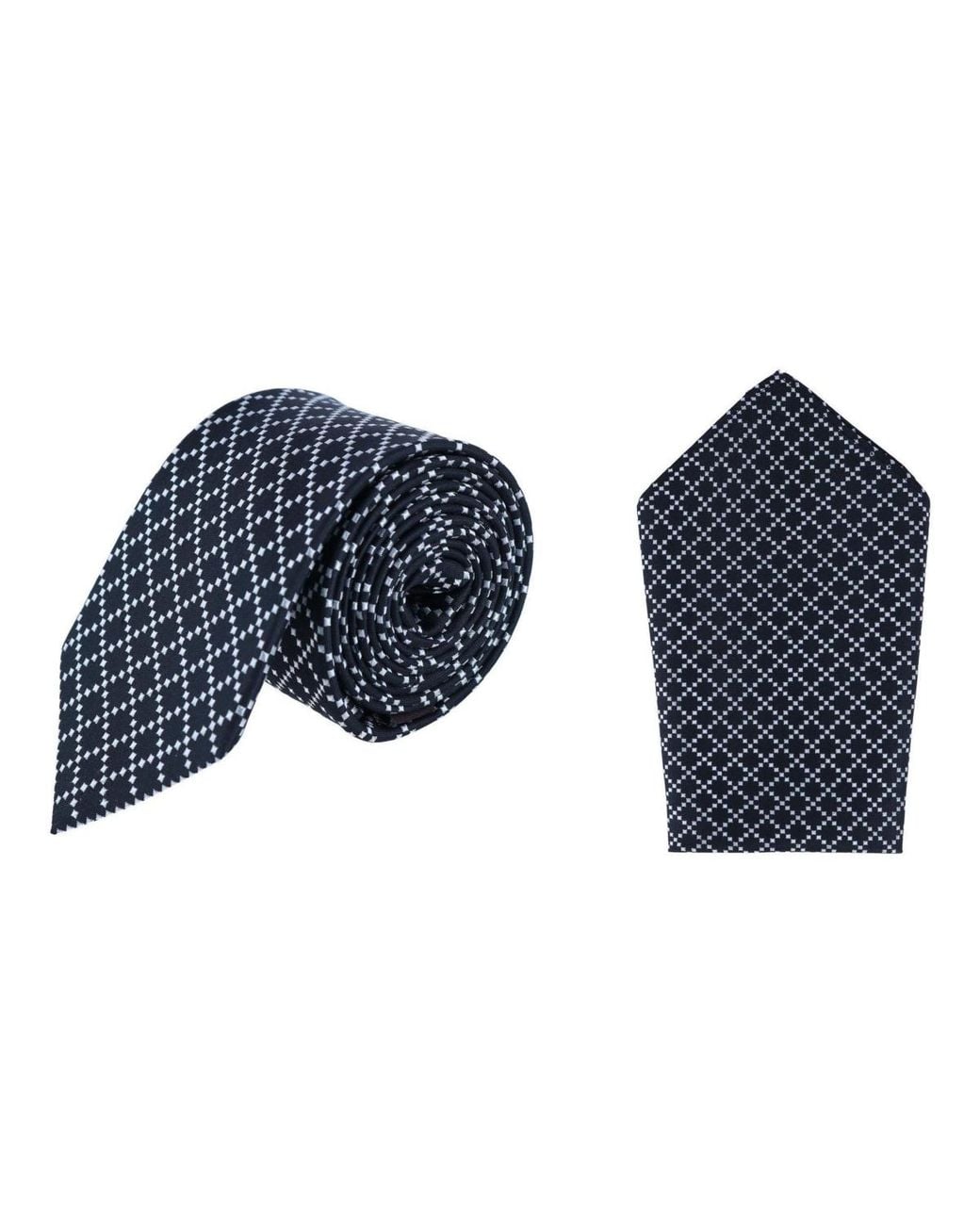 Trafalgar Blue Rowan Geometric Pattern Silk Necktie And Pocket Square Bundle for men