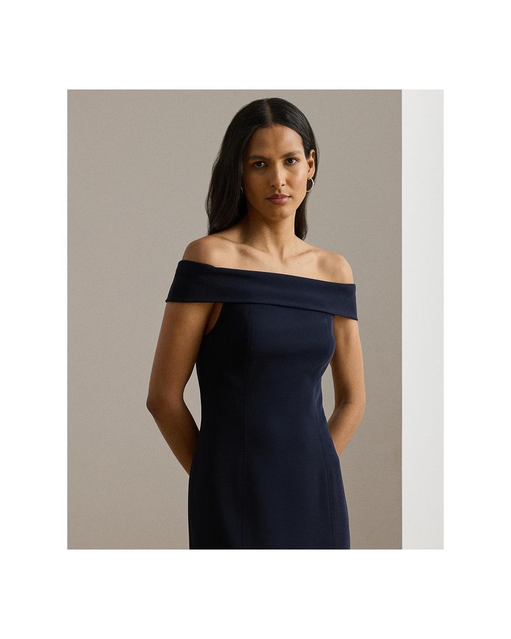 Ralph Lauren Crepe Off-the-shoulder Gown in Blue | Lyst