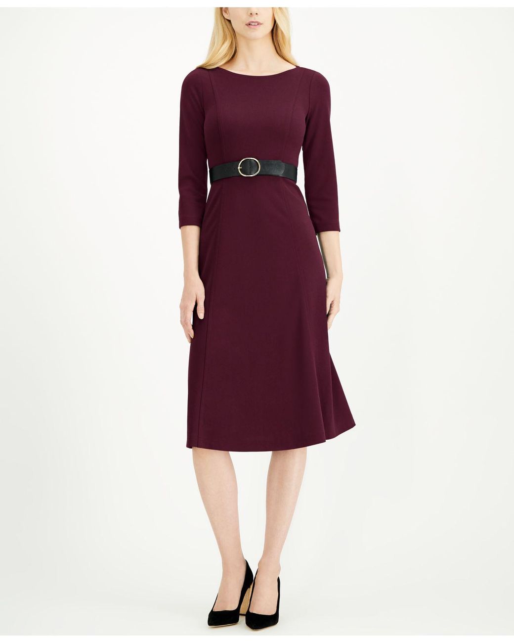 Calvin Klein 3/4sleeve Belted Midi Dress in Purple Lyst