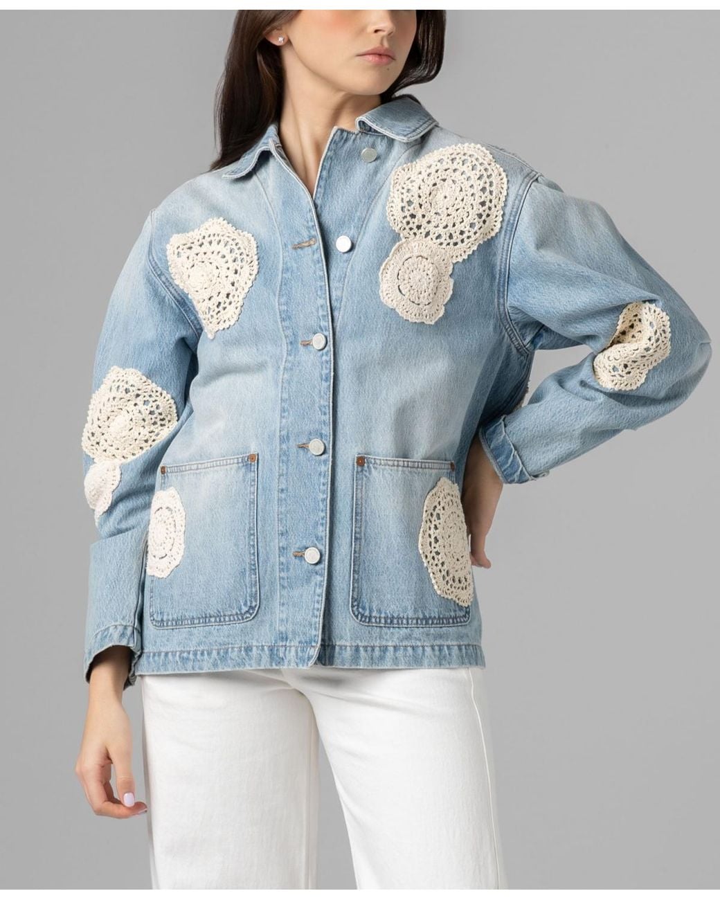 Doiley Jacket Blank NYC Crochet Doily Chore Jacket in Blue | Lyst
