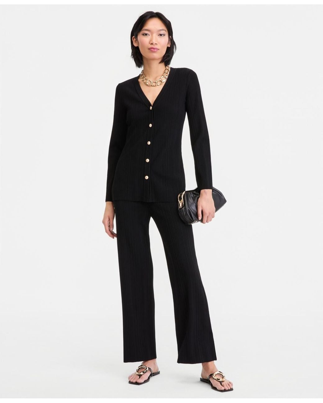 INC International Concepts Black Rib-knit Long Cardigan