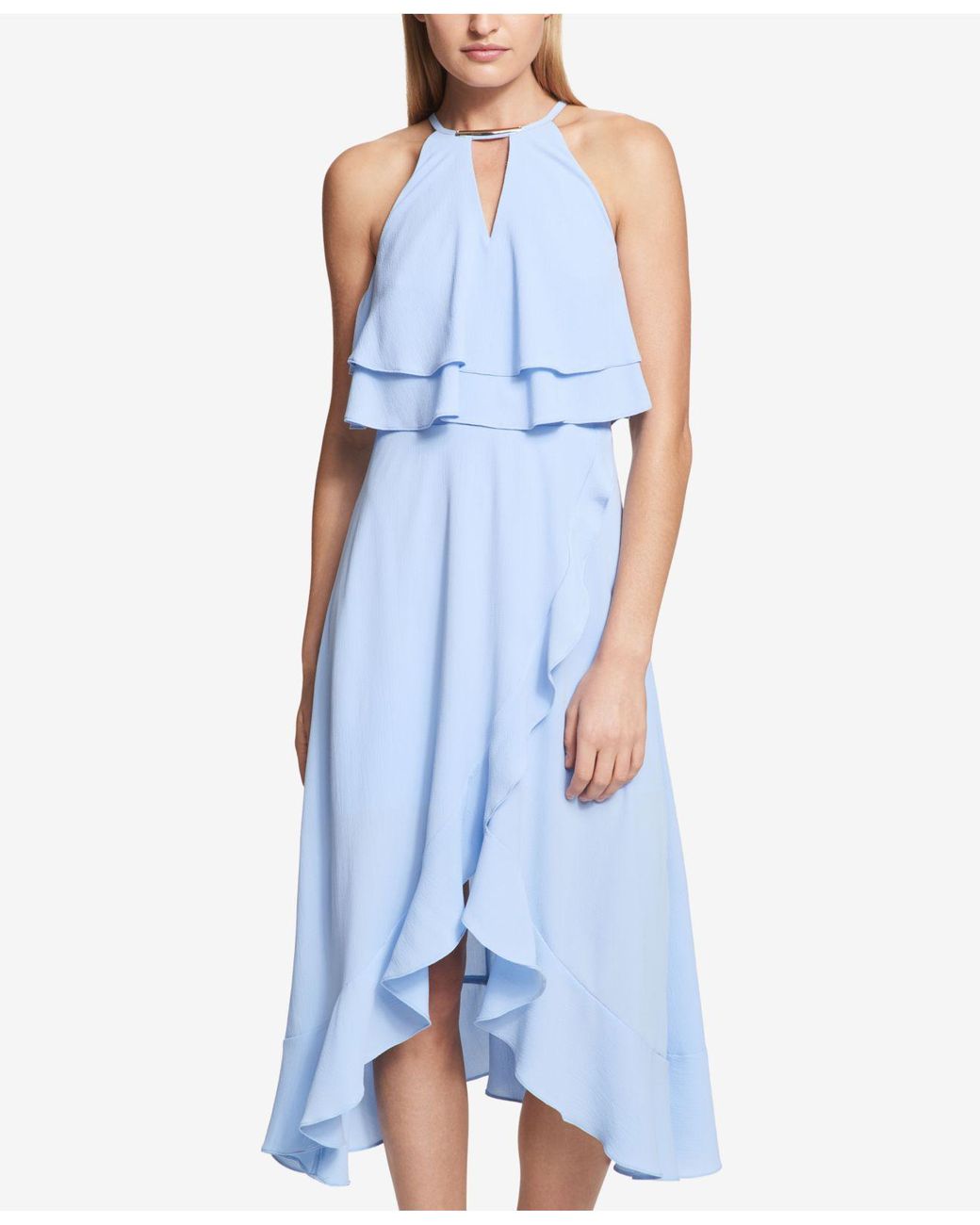 kensie popover ruffle halter dress