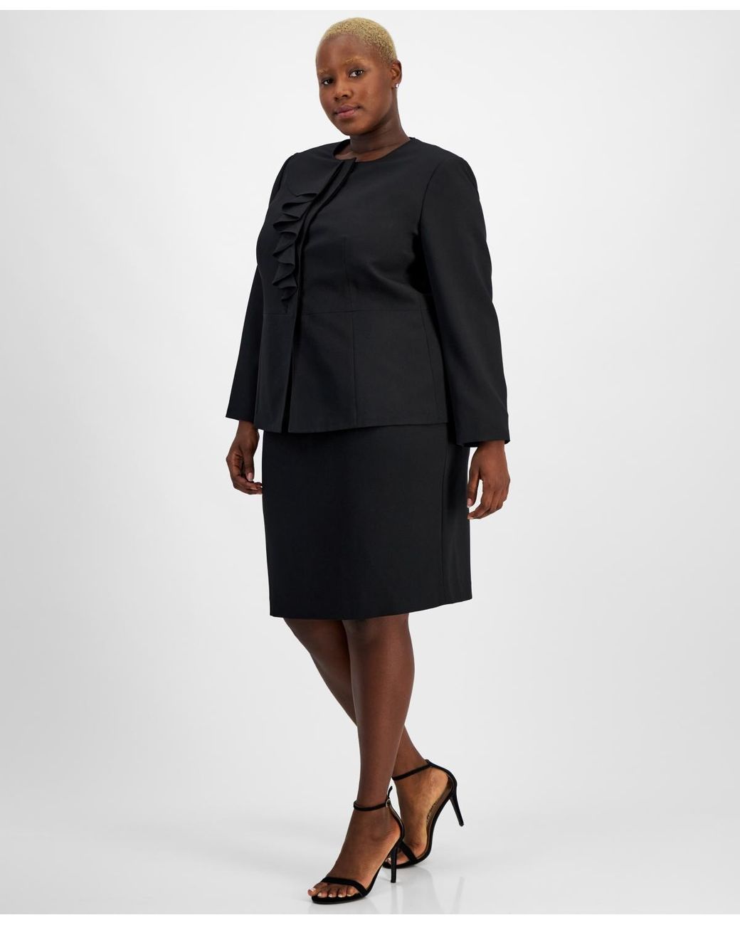 Le Suit Plus Size Cascade Ruffle Skirt Suit in Black Lyst