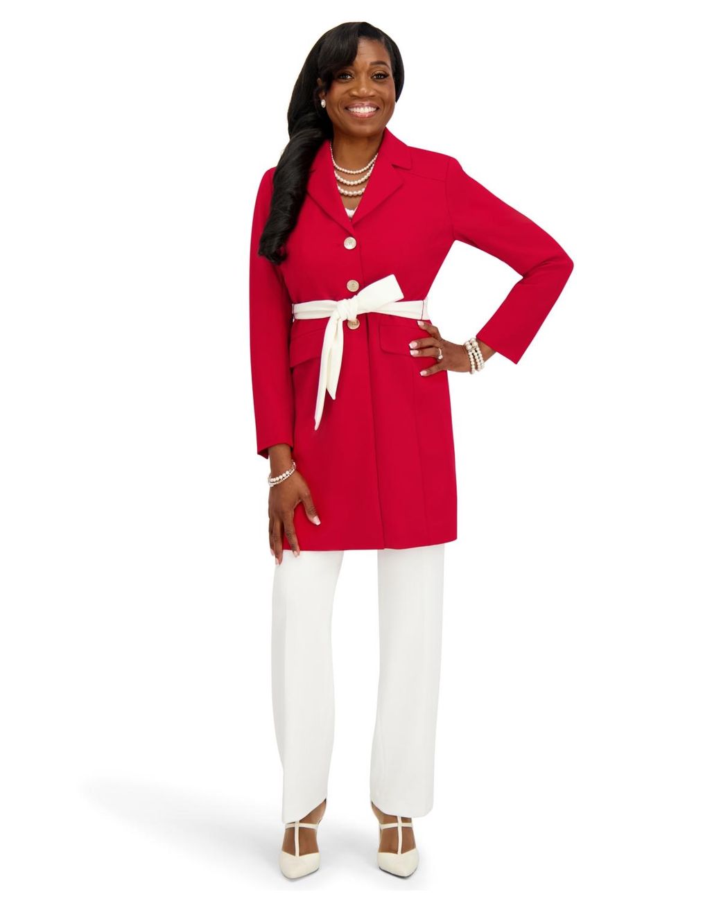 Kasper Red Three Button Patch Pocket Trench Coat