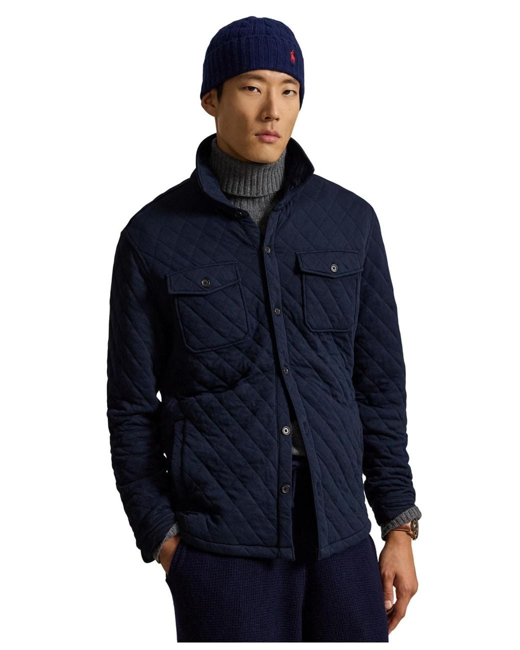 Double Up Shell Polo Ralph Lauren Quilted Double-knit Jersey Overshirt in Blue for Men ...