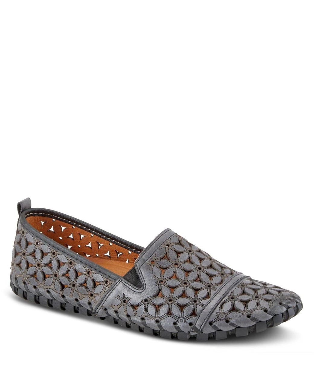 Spring Step Gray Flowerflow Laser-cut Leather Loafer