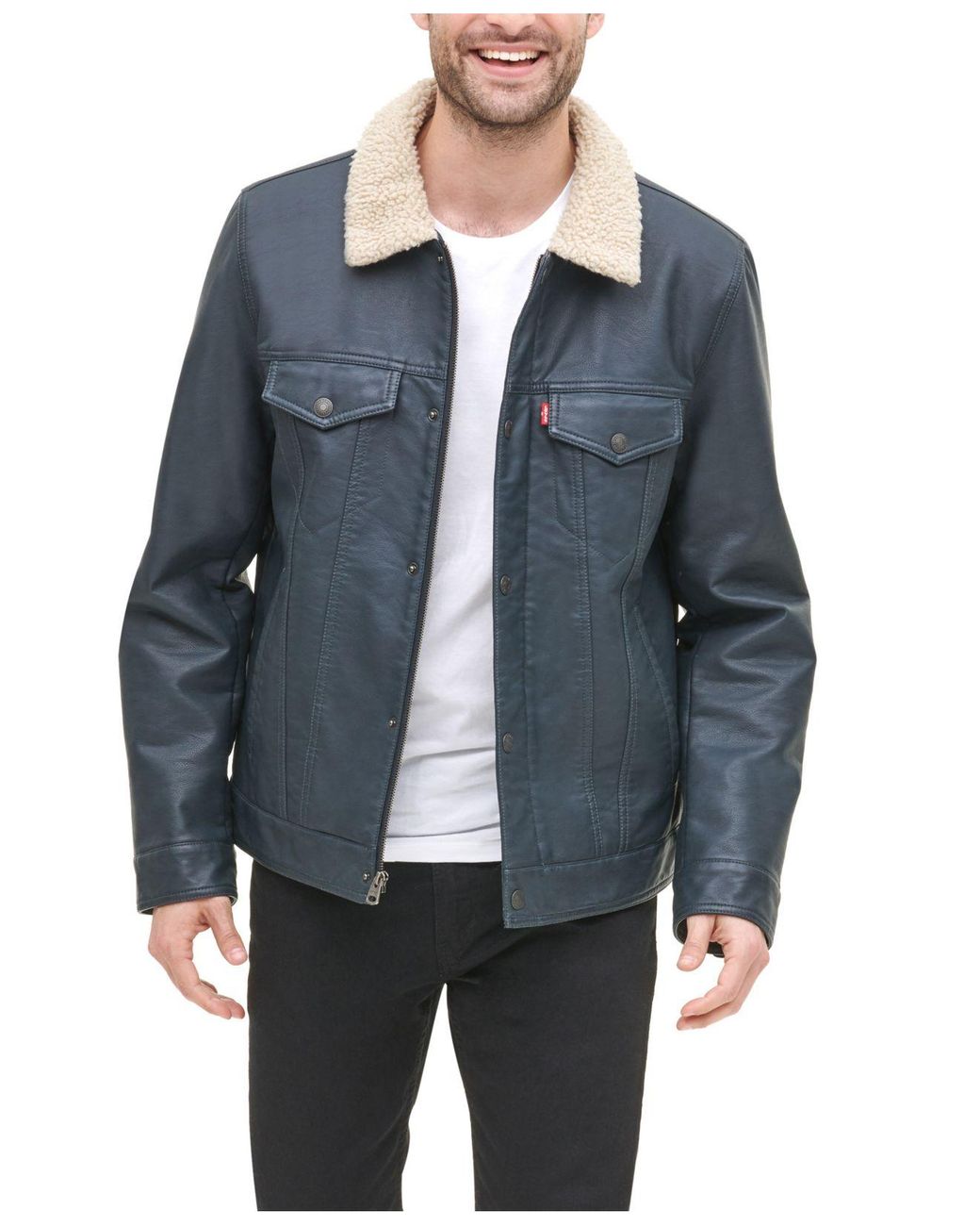 Levi's Fauxleather Trucker Jacket in Navy (Blue) for Men Lyst