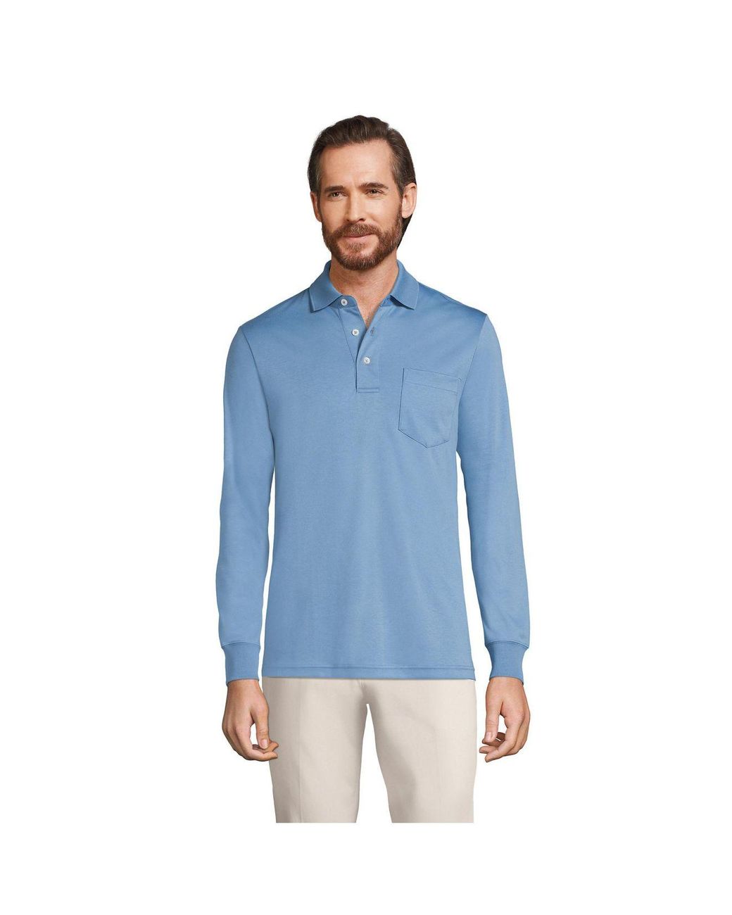 Lands' End Big Long Sleeve Super Soft Supima Polo Shirt With Pocket in