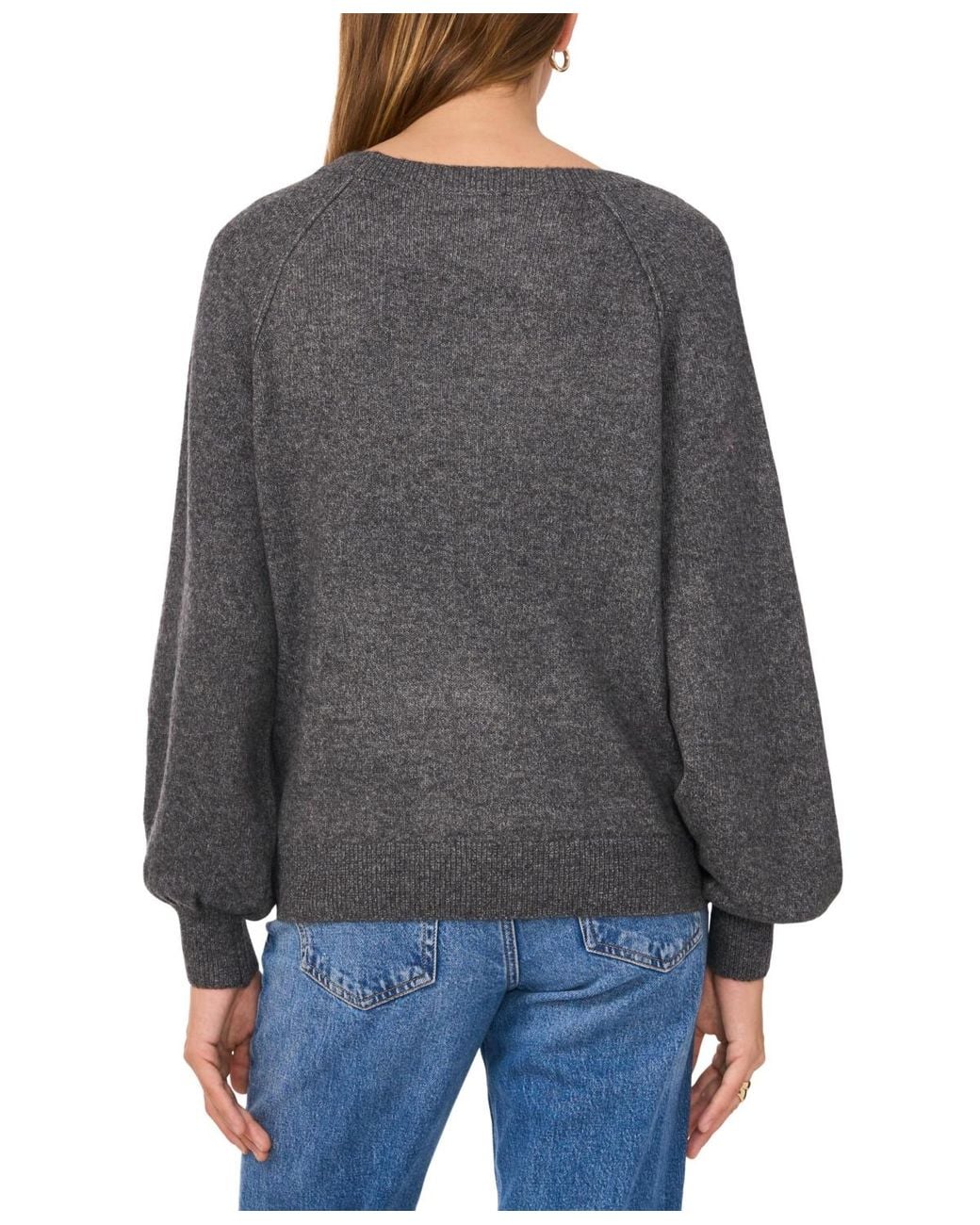 Vince Camuto Gray Crewneck Raglan Puff-sleeve Sweater