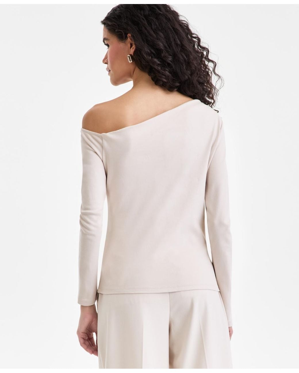 INC International Concepts White Long Sleeve Off-the-shoulder Knit Top