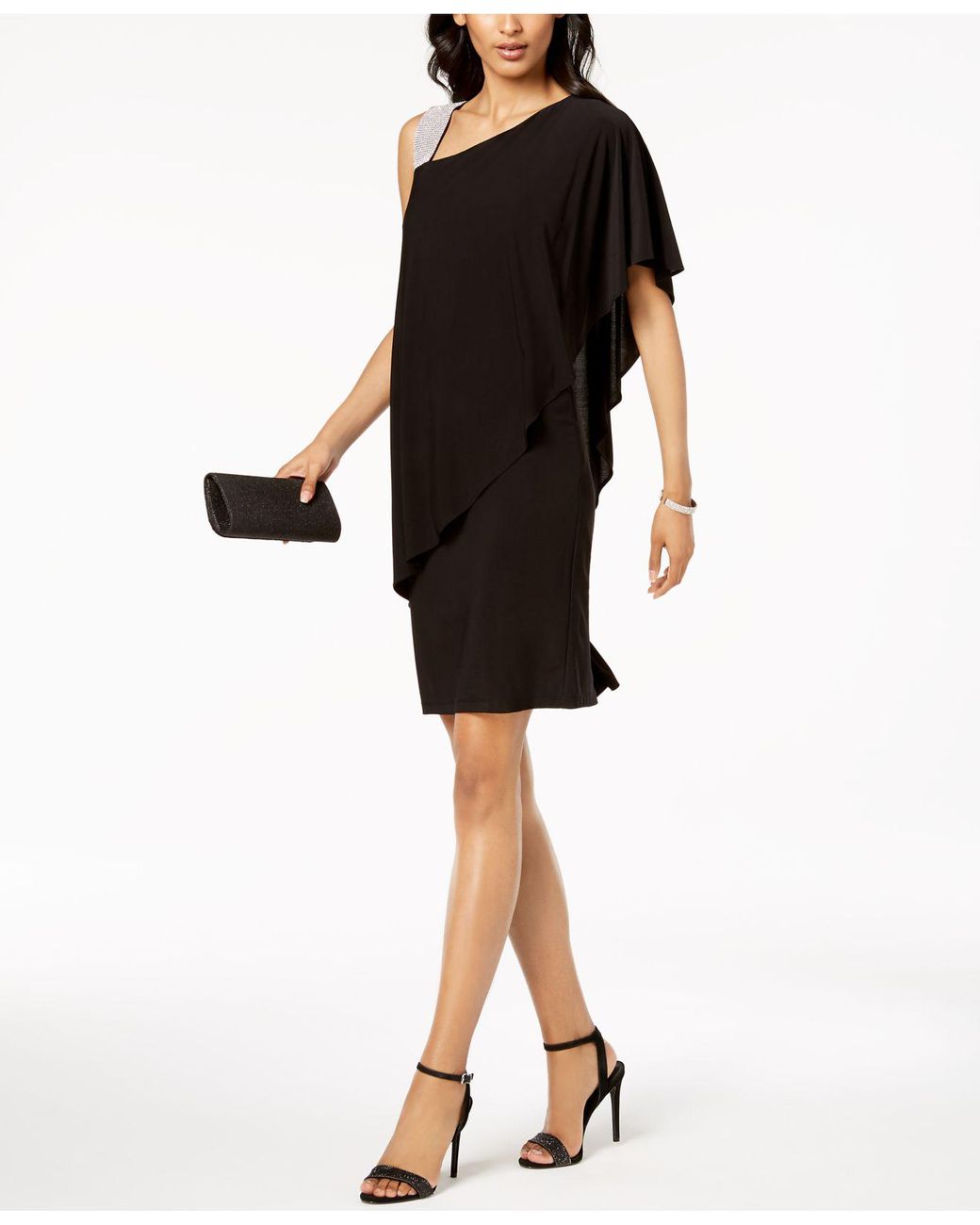 R u0026 M Richards One-shoulder Rhinestone-embellished Dress in Black | Lyst