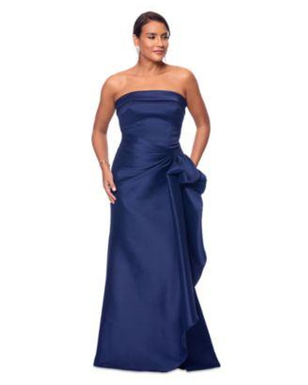 Xscape Blue Gathered Strapless Gown